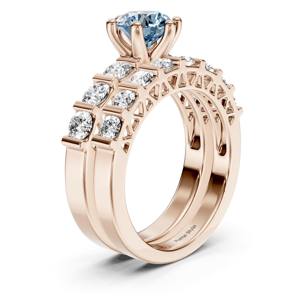 2.10-5.10 CT Round Cut Fancy Blue Diamonds - Bridal Set