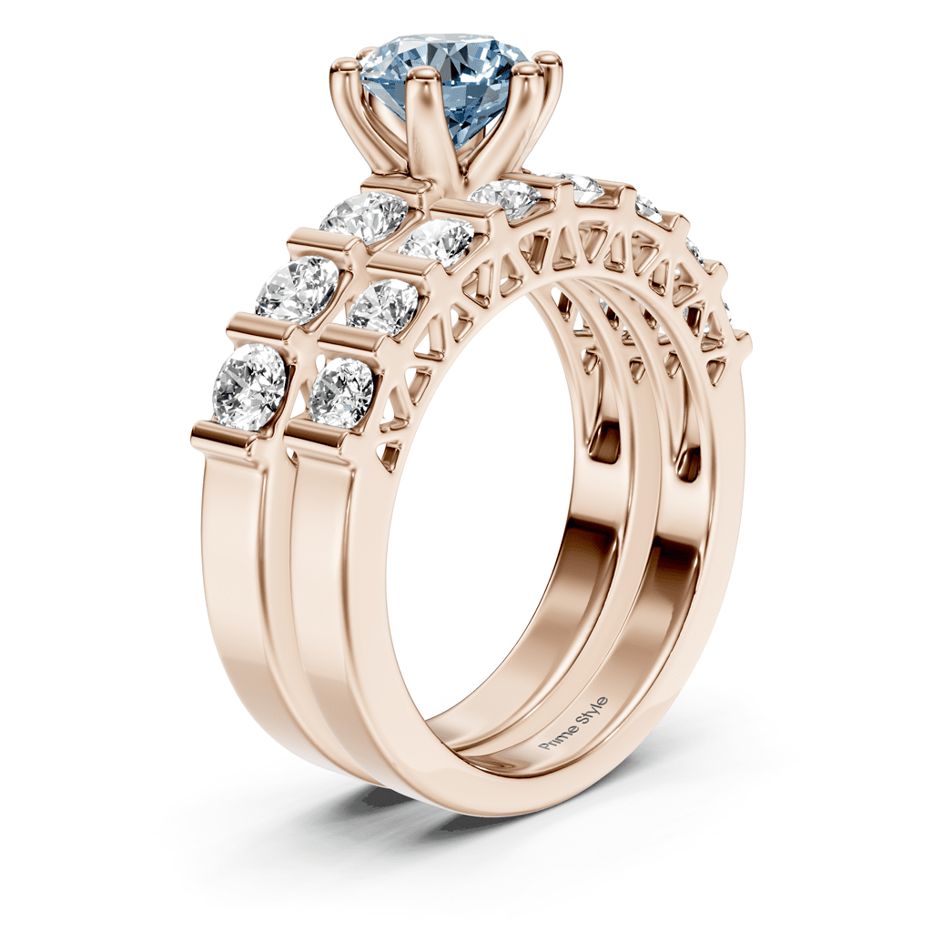 2.10 - 5.10 CT Round Cut Fancy Blue Diamonds - Bridal Set - Primestyle.com