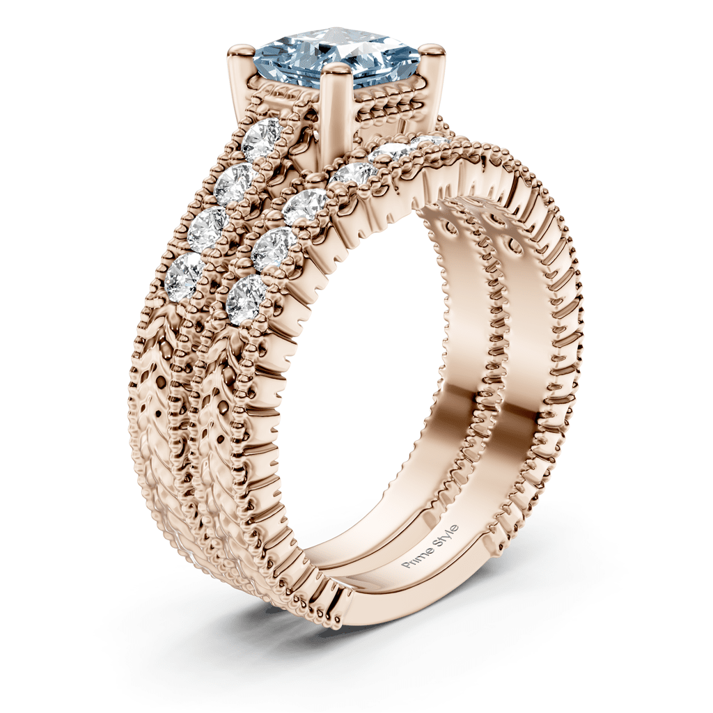 1.65 - 4.65 CT Princess & Round Cut Fancy Blue Diamonds - Bridal Set - Primestyle.com