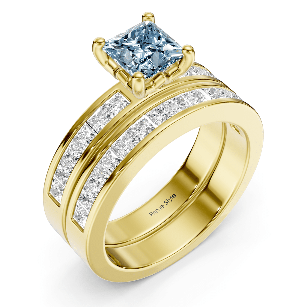 2.75 - 5.75 CT Princess Cut Fancy Blue Diamonds - Bridal Set - Primestyle.com