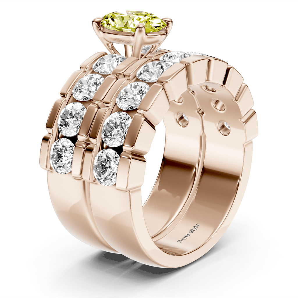 3.25 - 6.25 CT Oval & Round Cut Fancy Yellow Diamonds - Bridal Set - Primestyle.com