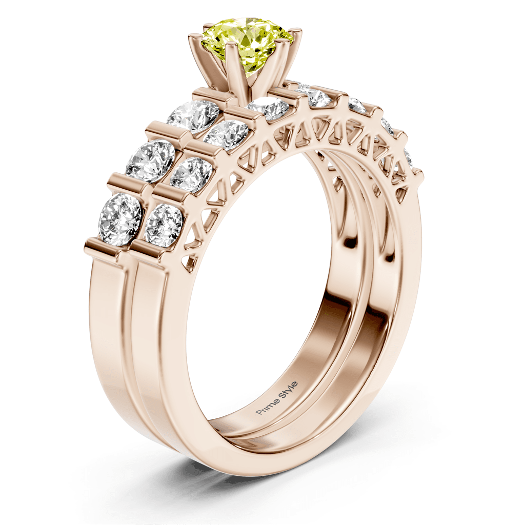 2.10 - 5.10 CT Round Cut Fancy Yellow Diamonds - Bridal Set - Primestyle.com