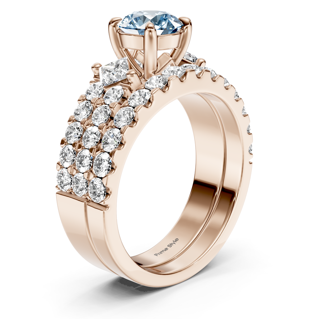 2.55-5.55 CT Princess & Round Cut Fancy Blue Diamonds - Bridal Set