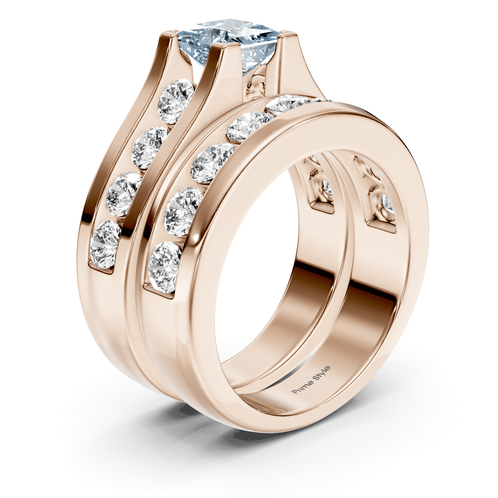 2.80 - 5.80 CT Princess & Round Cut Fancy Blue Diamonds - Bridal Set - Primestyle.com