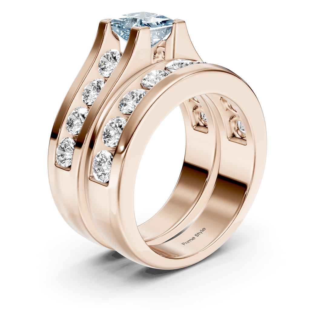 2.80-5.80 CT Princess & Round Cut Fancy Blue Diamonds - Bridal Set