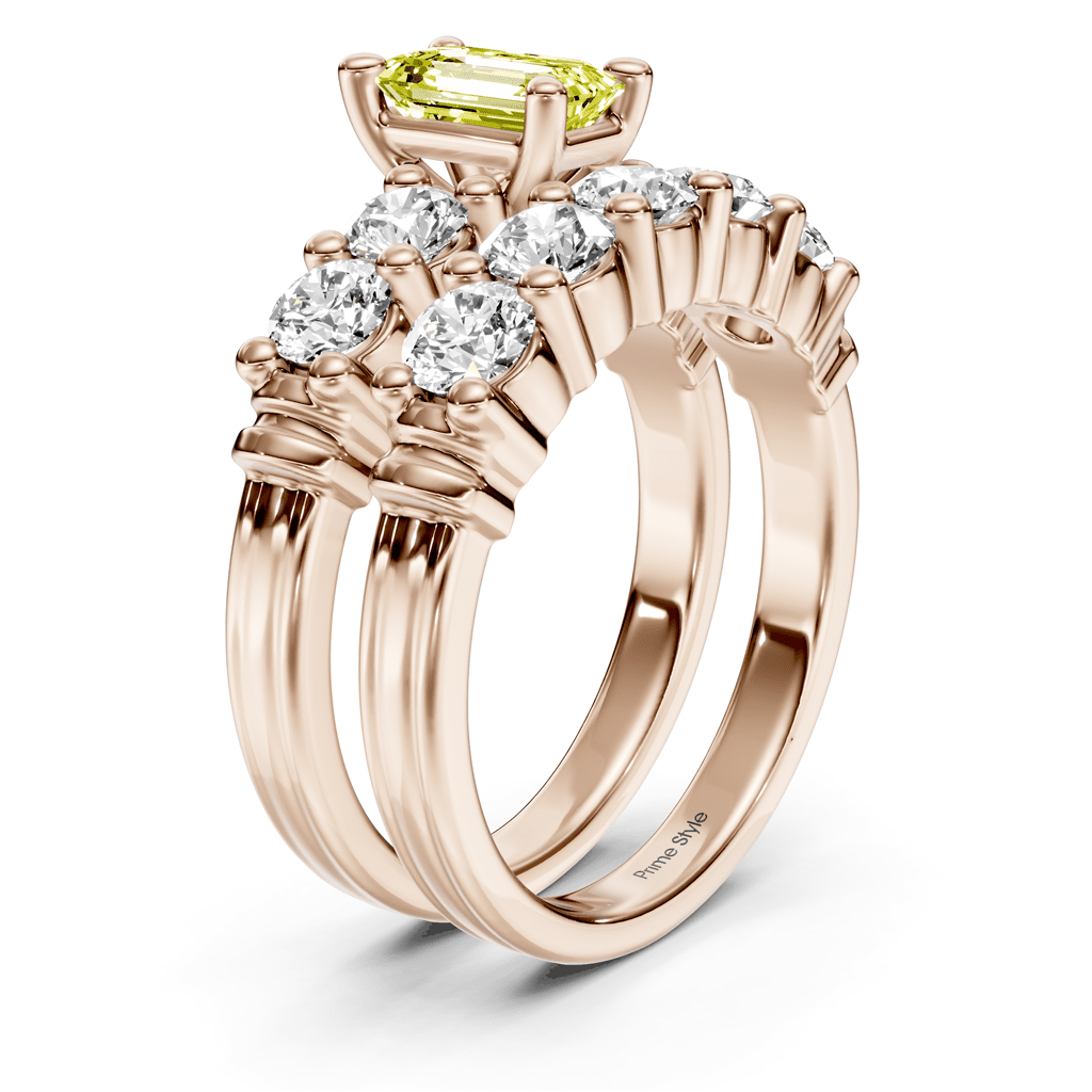 2.40 - 5.40 CT Emerald & Round Cut Fancy Yellow Diamonds - Bridal Set - Primestyle.com