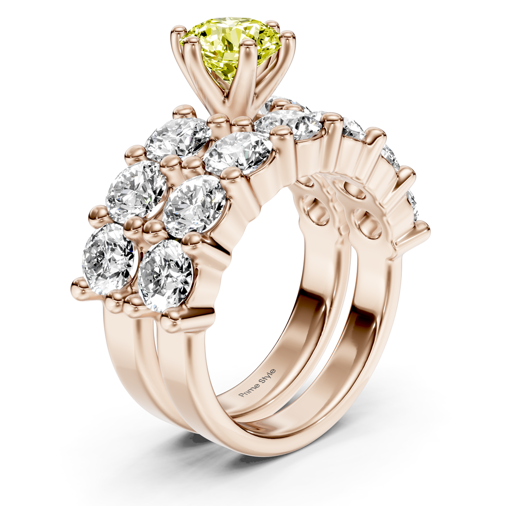 4.60-7.60 CT Princess & Round Cut Fancy Yellow Diamonds - Bridal Set