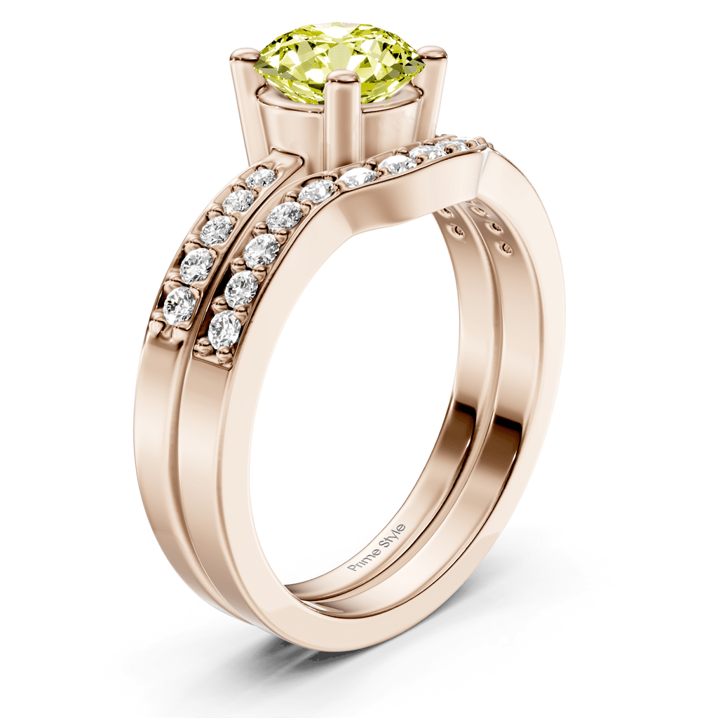 1.40 - 4.40 CT Round Cut Fancy Yellow Diamonds - Bridal Set - Primestyle.com