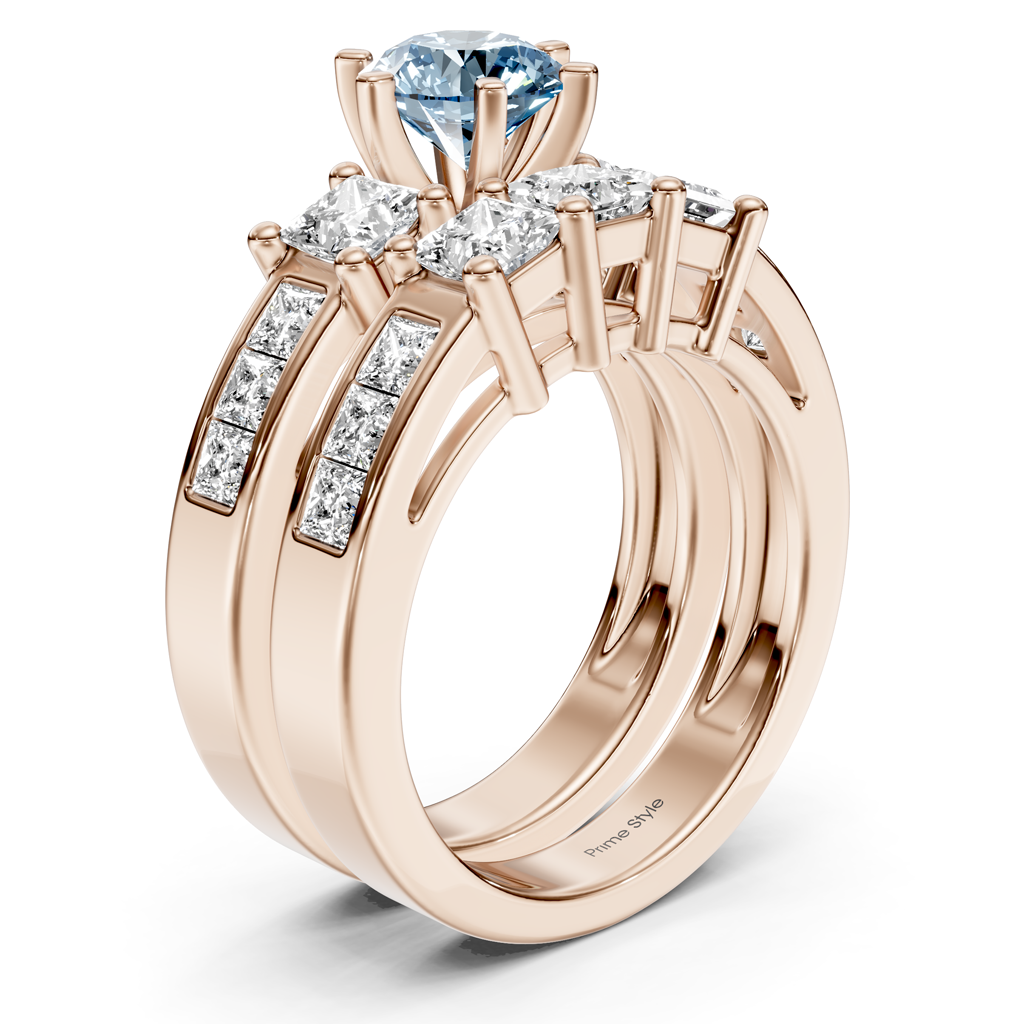 2.95-5.95 CT Princess Cut Fancy Blue Diamonds - Bridal Set