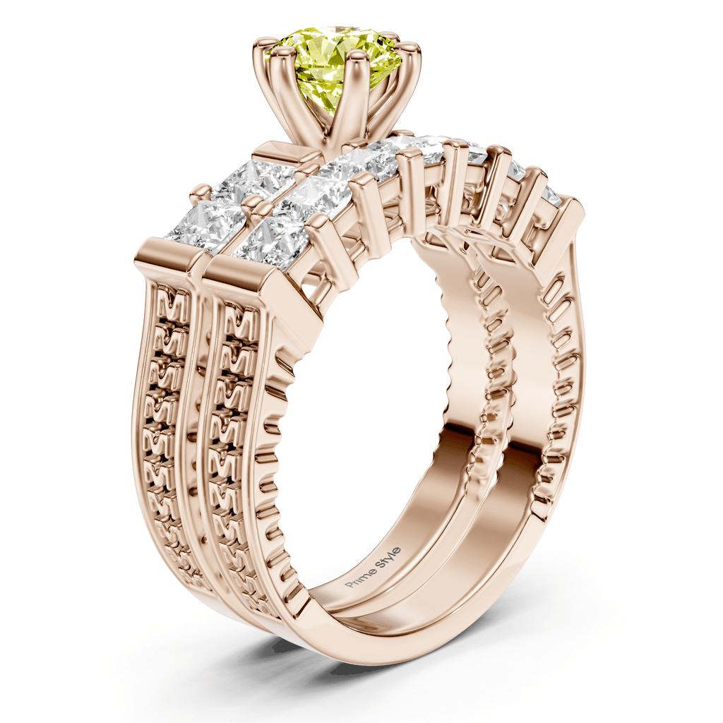 2.40 - 5.40 CT Princess Cut Fancy Yellow Diamonds - Bridal Set - Primestyle.com