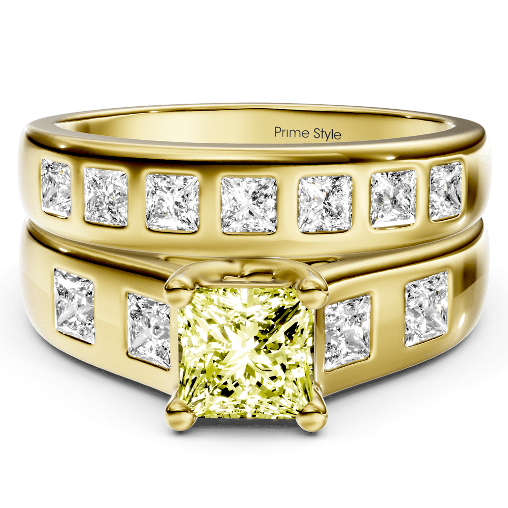1.95 - 4.95 CT Princess Cut Fancy Yellow Diamonds - Bridal Set - Primestyle.com