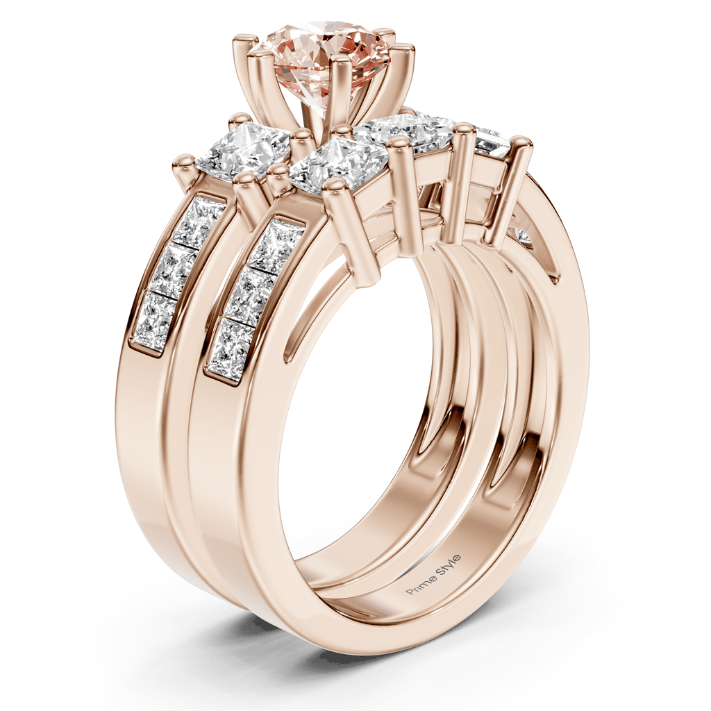 2.95 - 5.95 CT Princess Cut Fancy Pink Diamonds - Bridal Set - Primestyle.com