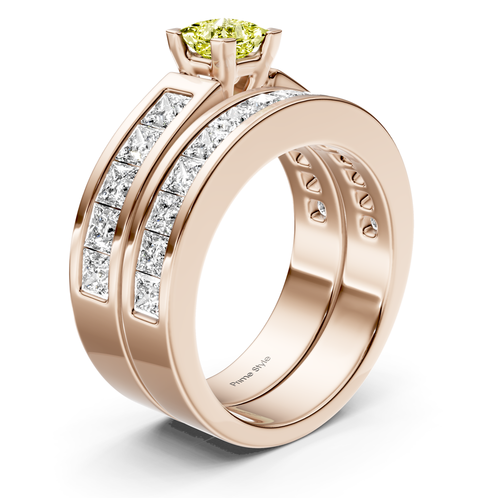 2.80-5.80 CT Princess Cut Fancy Yellow Diamonds - Bridal Set