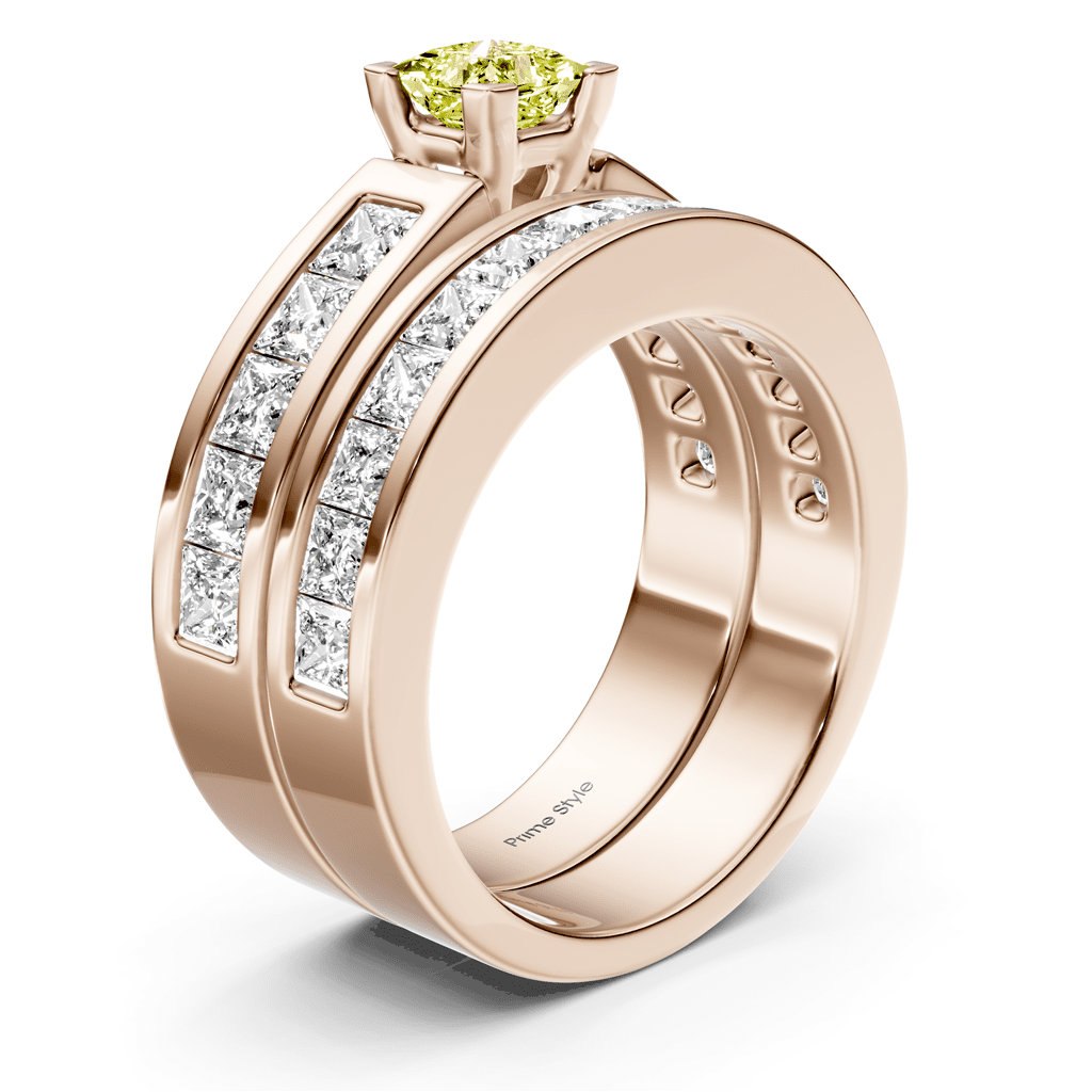 2.80 - 5.80 CT Princess Cut Fancy Yellow Diamonds - Bridal Set - Primestyle.com
