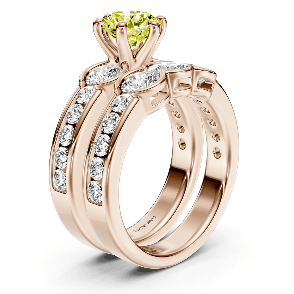 2.95 - 5.95 CT Round Cut Fancy Yellow Diamonds - Bridal Set - Primestyle.com