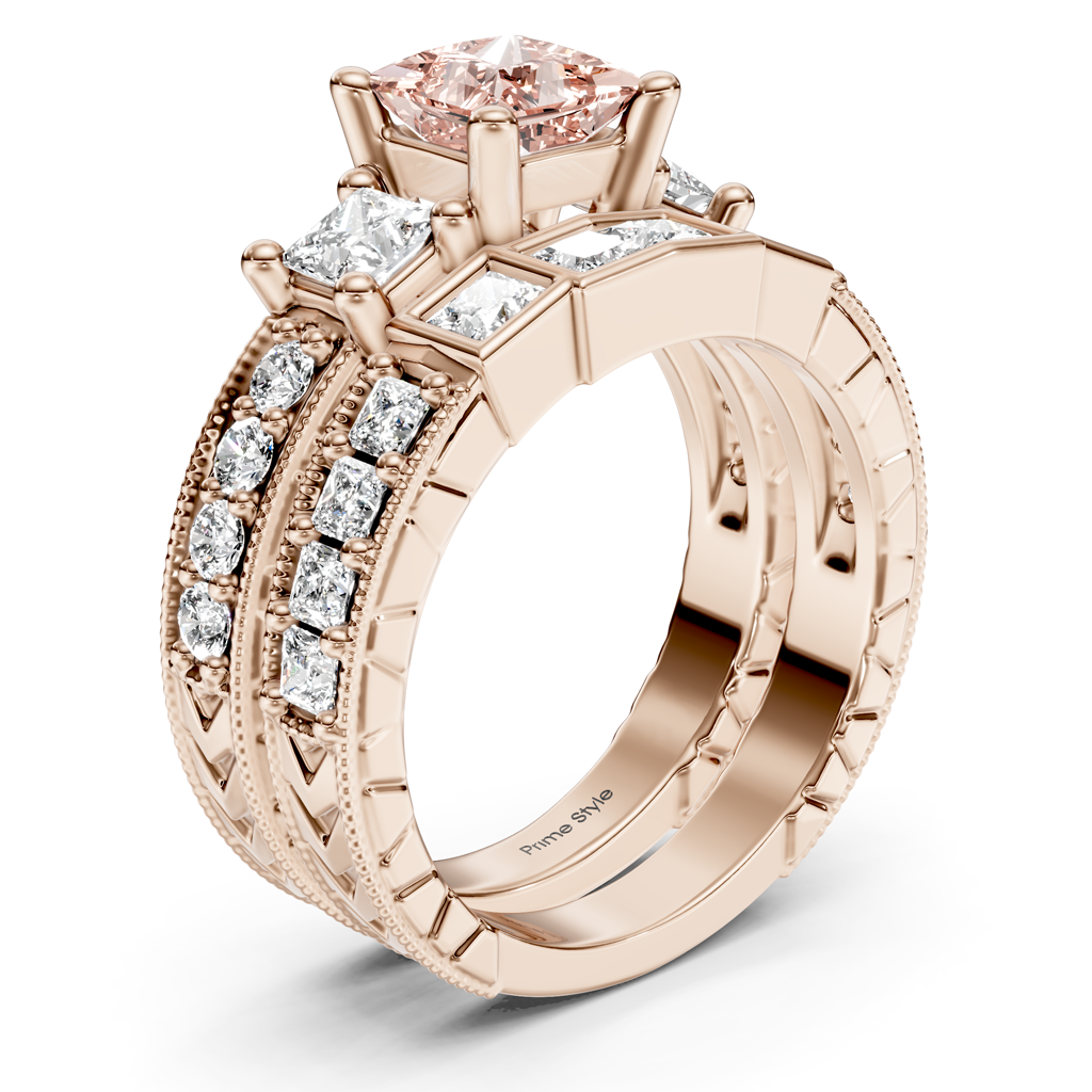 2.50-5.50 CT Princess & Round Cut Fancy Pink Diamonds - Bridal Set