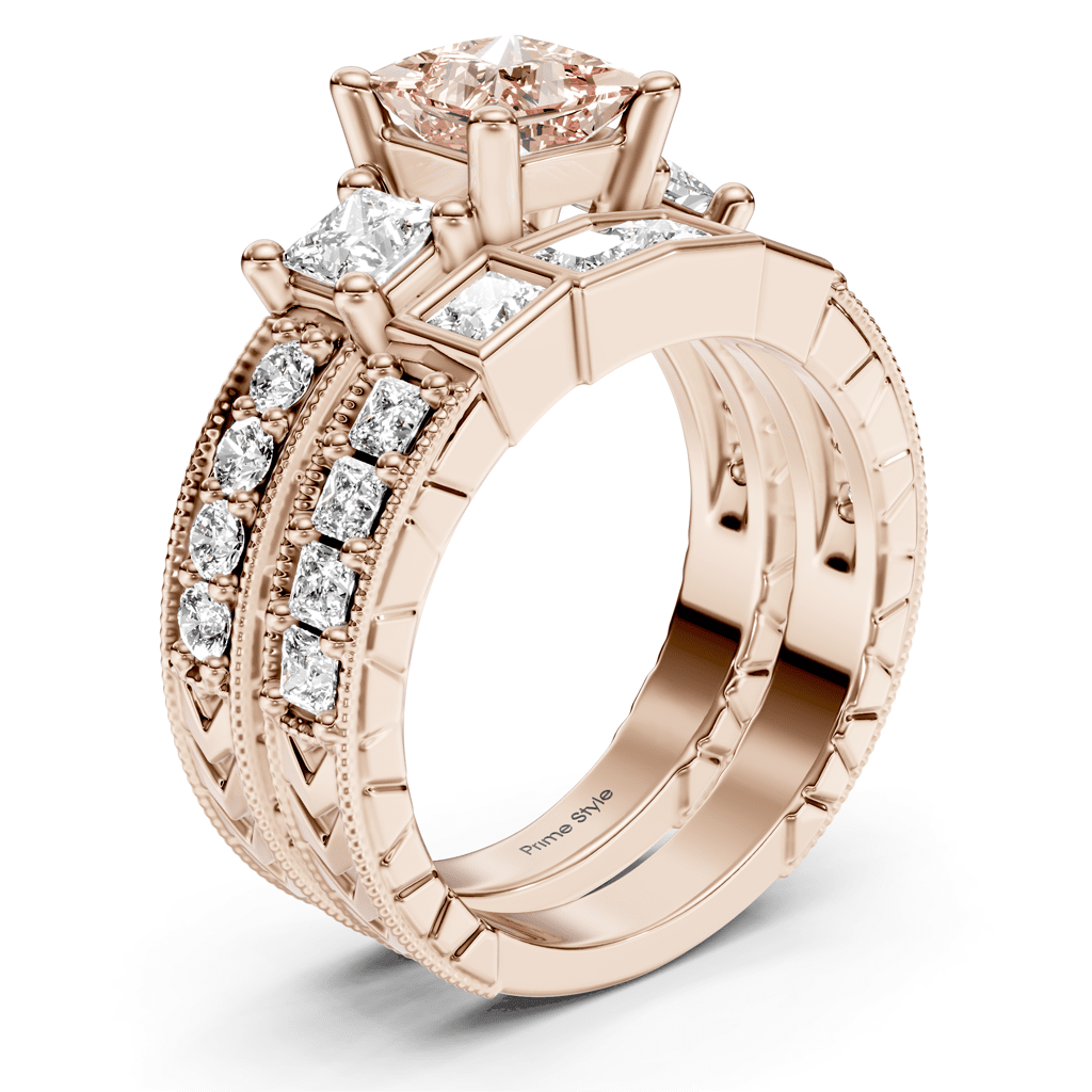 2.50-5.50 CT Princess & Round Cut Fancy Pink Diamonds - Bridal Set