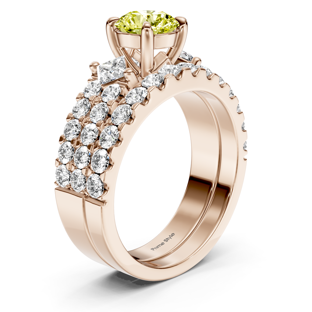 2.55-5.55 CT Princess & Round Cut Fancy Yellow Diamonds - Bridal Set