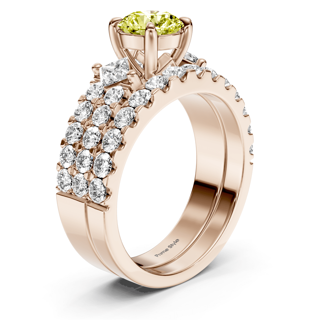 2.55-5.55 CT Princess & Round Cut Fancy Yellow Diamonds - Bridal Set