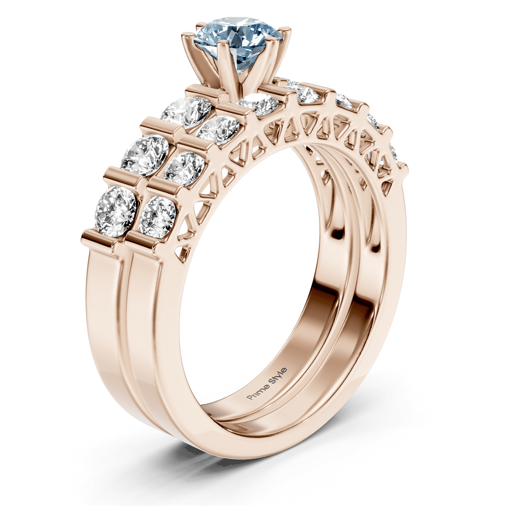 2.10 - 5.10 CT Round Cut Fancy Blue Diamonds - Bridal Set - Primestyle.com