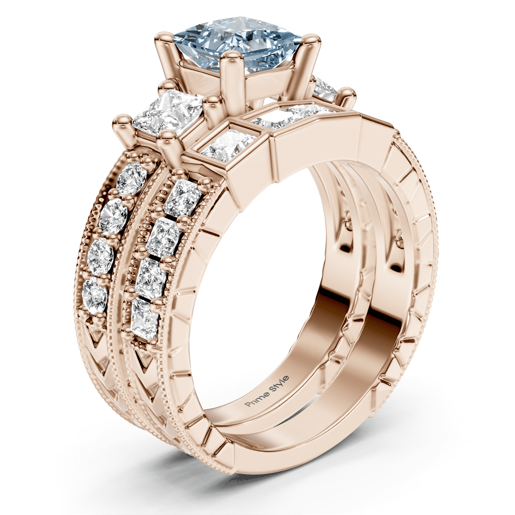 2.50-5.50 CT Princess & Round Cut Fancy Blue Diamonds - Bridal Set