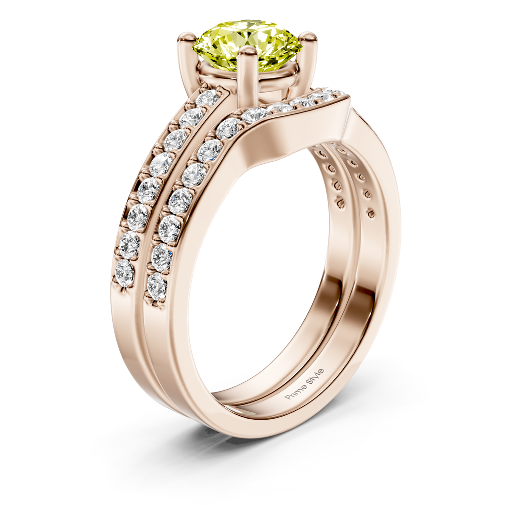 1.50-4.50 CT Round Cut Fancy Yellow Diamonds - Bridal Set