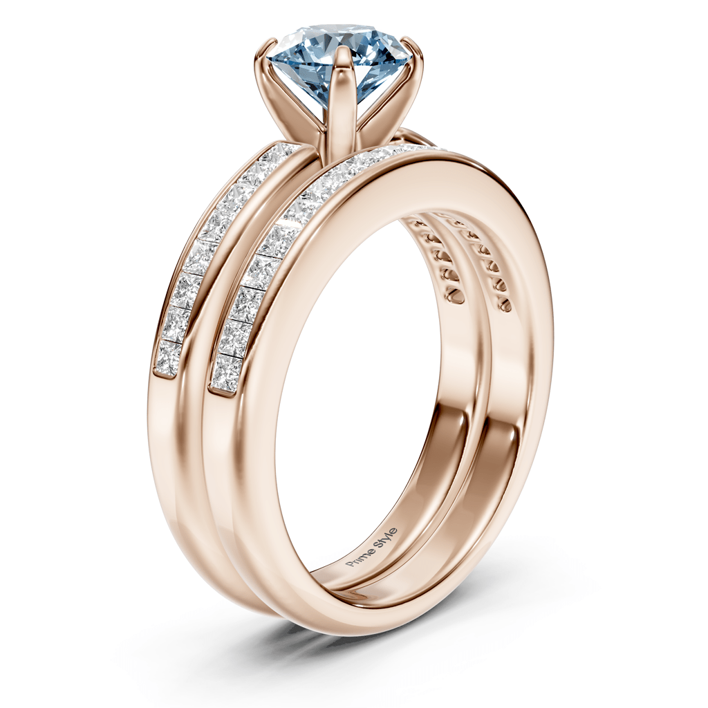 1.85-4.85 CT Princess & Round Cut Fancy Blue Diamonds - Bridal Set - Primestyle.com