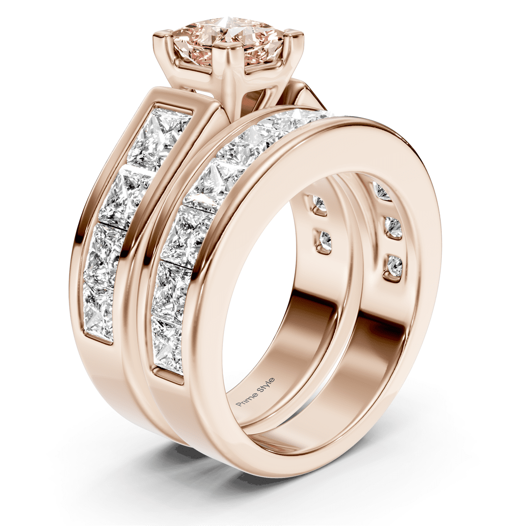 5.90 - 8.90 CT Princess Cut Fancy Pink Diamonds - Bridal Set - Primestyle.com