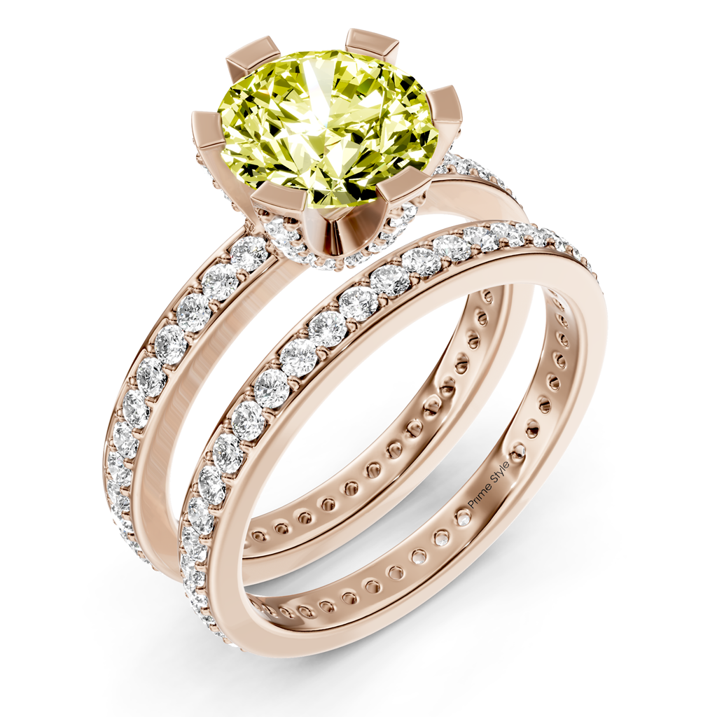 2.00-5.00 CT Round Cut Fancy Yellow Diamonds - Bridal Set