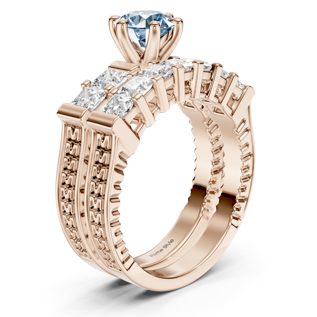 2.40-5.40 CT Princess Cut Fancy Blue Diamonds - Bridal Set