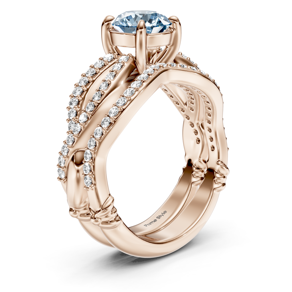 1.35-4.35 CT Round Cut Fancy Blue Diamonds - Bridal Set