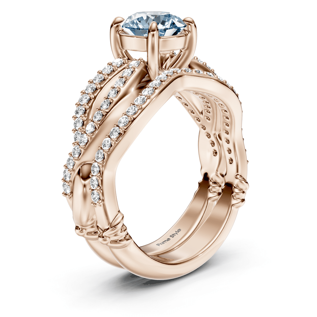 1.35 - 4.35 CT Round Cut Fancy Blue Diamonds - Bridal Set - Primestyle.com