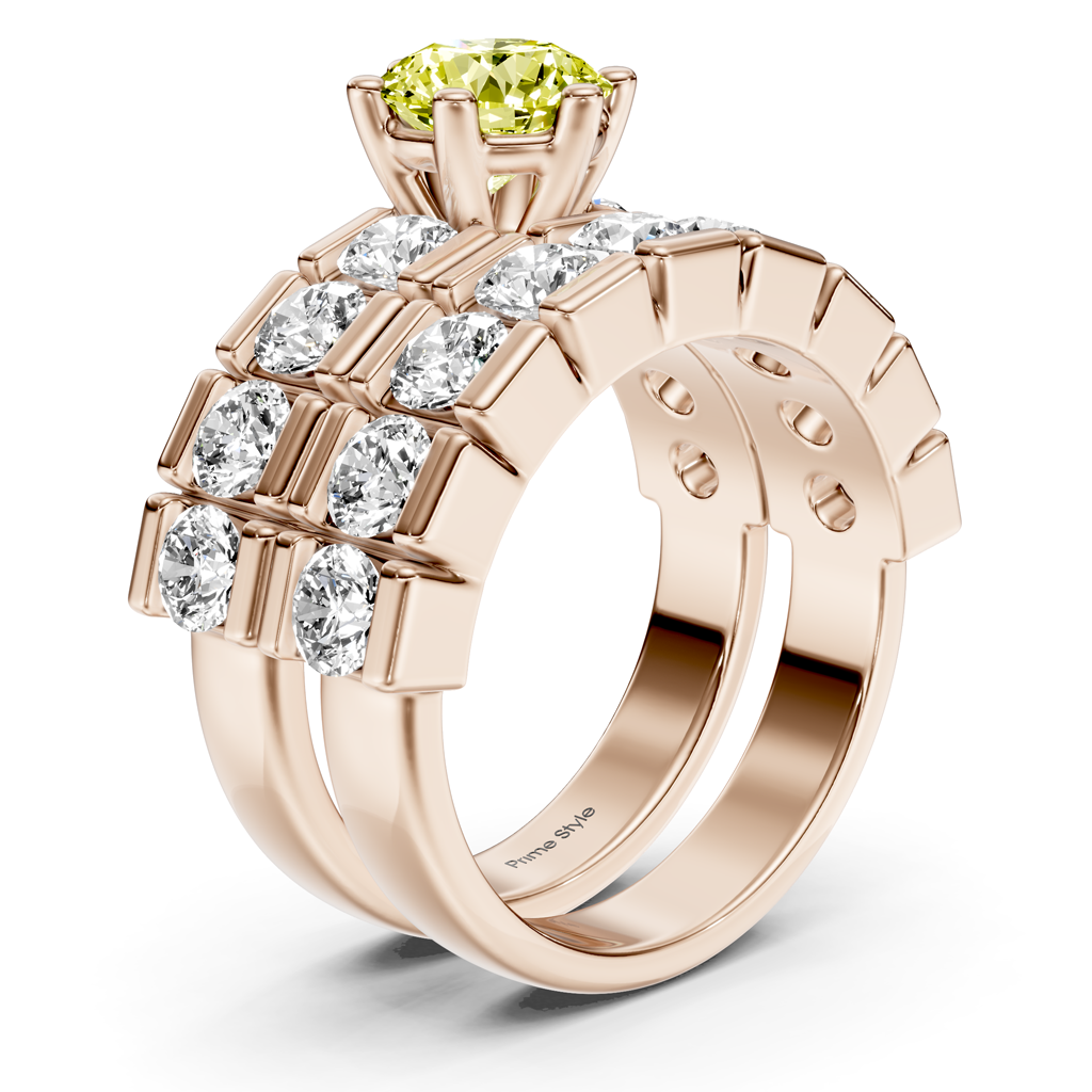 3.25-6.25 CT Round Cut Fancy Yellow Diamonds - Bridal Set