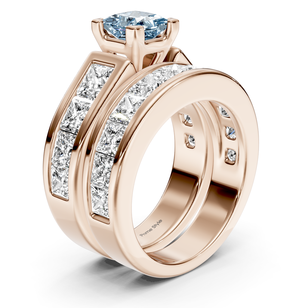 5.90-8.90 CT Princess Cut Fancy Blue Diamonds - Bridal Set