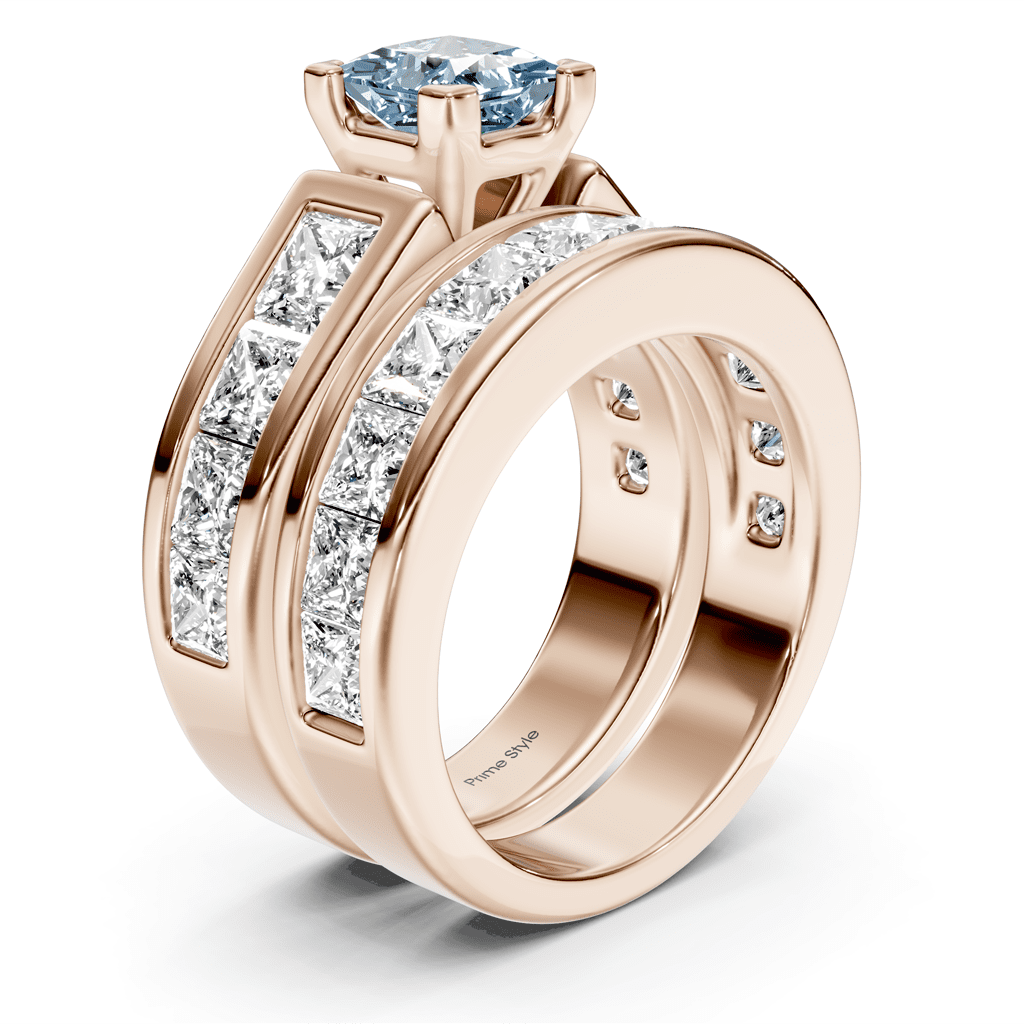 5.90 - 8.90 CT Princess Cut Fancy Blue Diamonds - Bridal Set - Primestyle.com