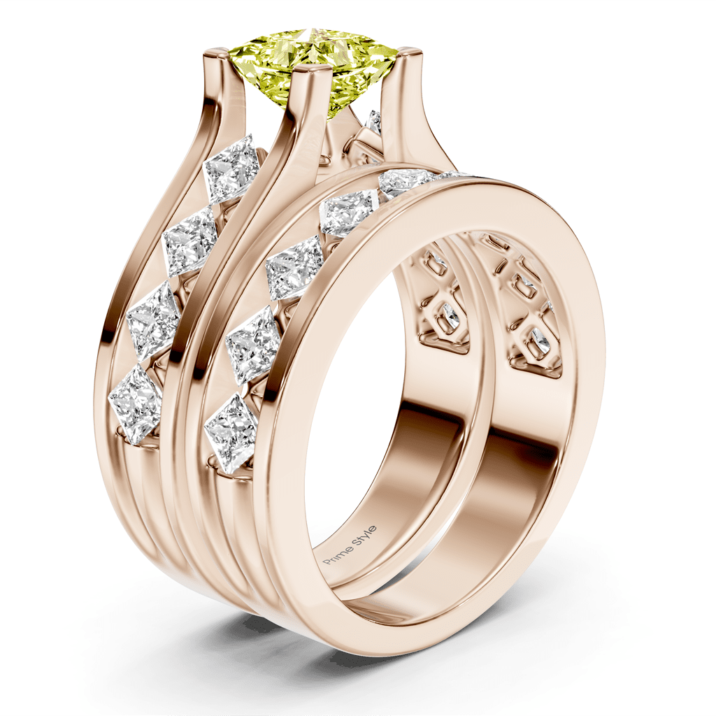 2.70 - 5.70 CT Princess Cut Fancy Yellow Diamonds - Bridal Set - Primestyle.com