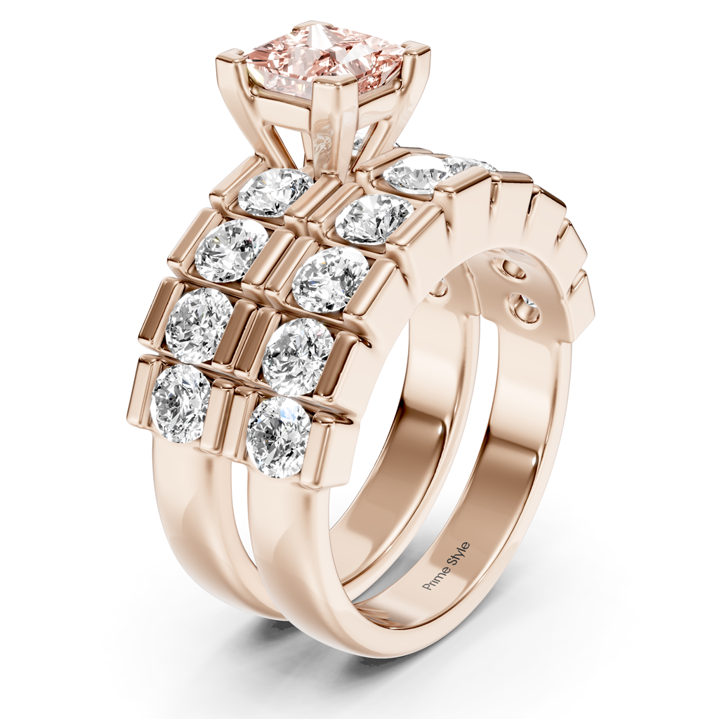 3.25-6.25 CT Princess & Round Cut Fancy Pink Diamonds - Bridal Set