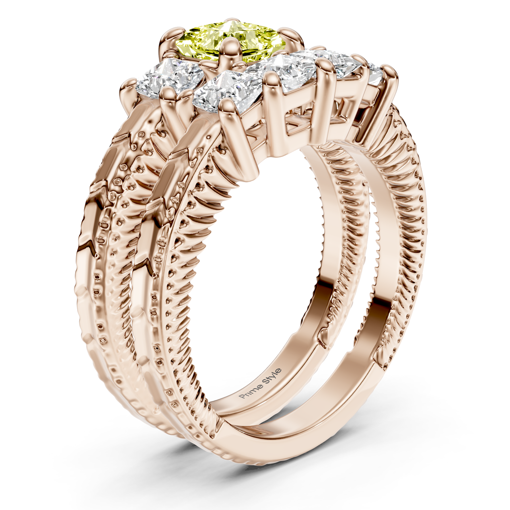 2.25-5.25 CT Princess Cut Fancy Yellow Diamonds - Bridal Set