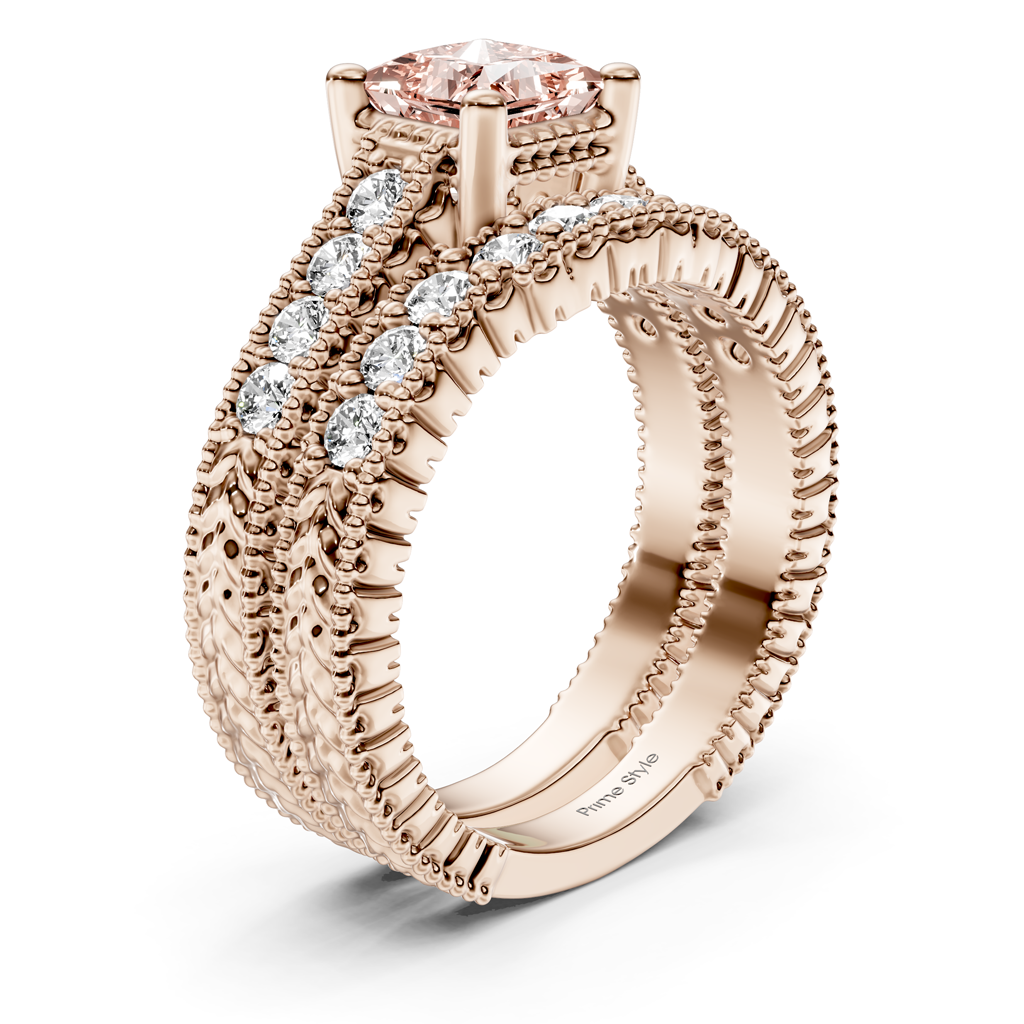 1.65-4.65 CT Princess & Round Cut Fancy Pink Diamonds - Bridal Set