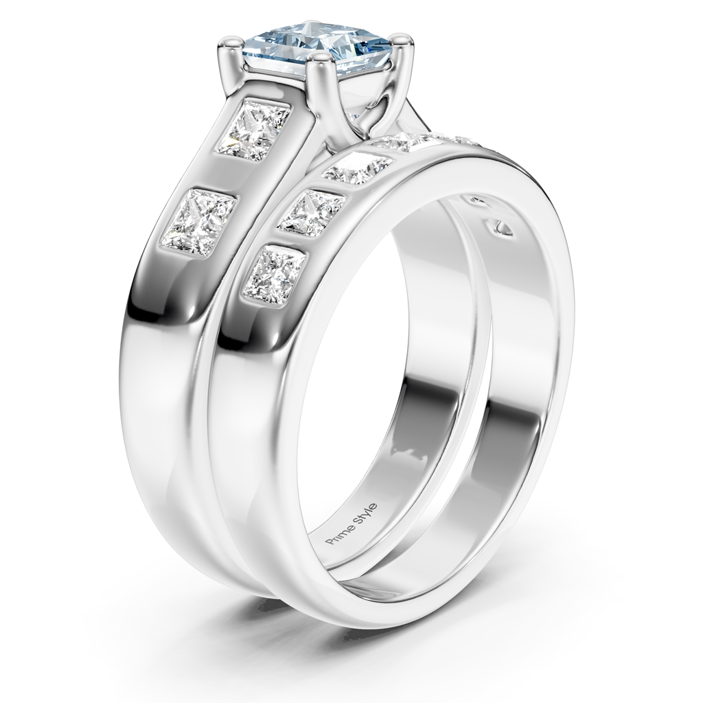 1.95-4.95 CT Princess Cut Fancy Blue Diamonds - Bridal Set