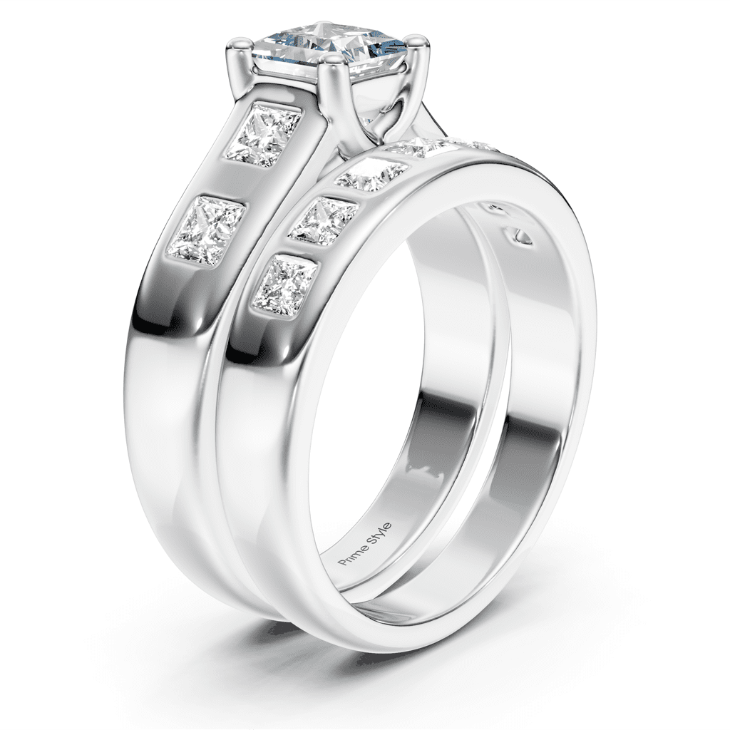 1.95 - 4.95 CT Princess Cut Fancy Blue Diamonds - Bridal Set - Primestyle.com