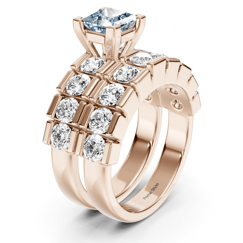 3.25 - 6.25 CT Princess & Round Cut Fancy Blue Diamonds - Bridal Set - Primestyle.com