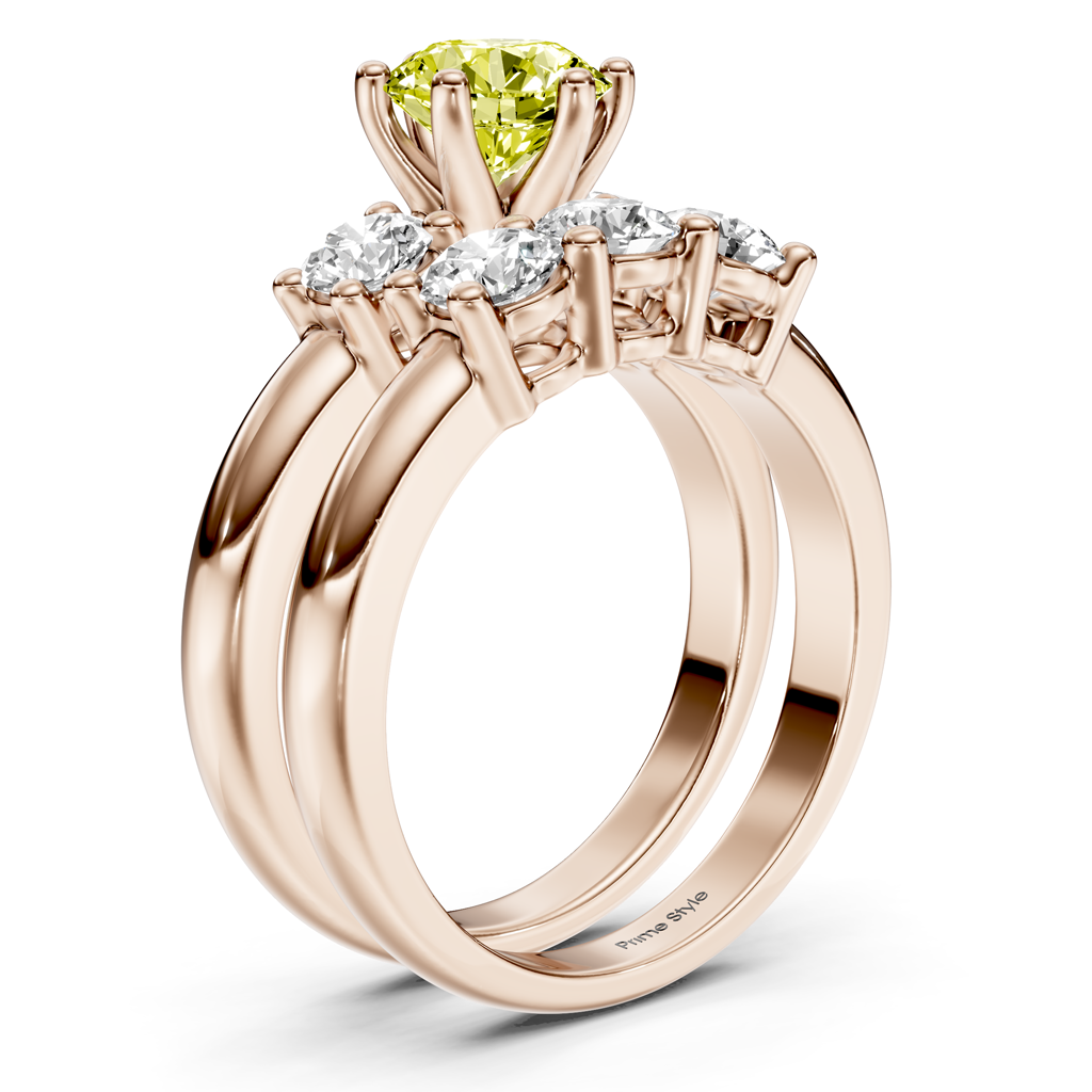 2.00-5.00 CT Round Cut Fancy Yellow Diamonds - Bridal Set