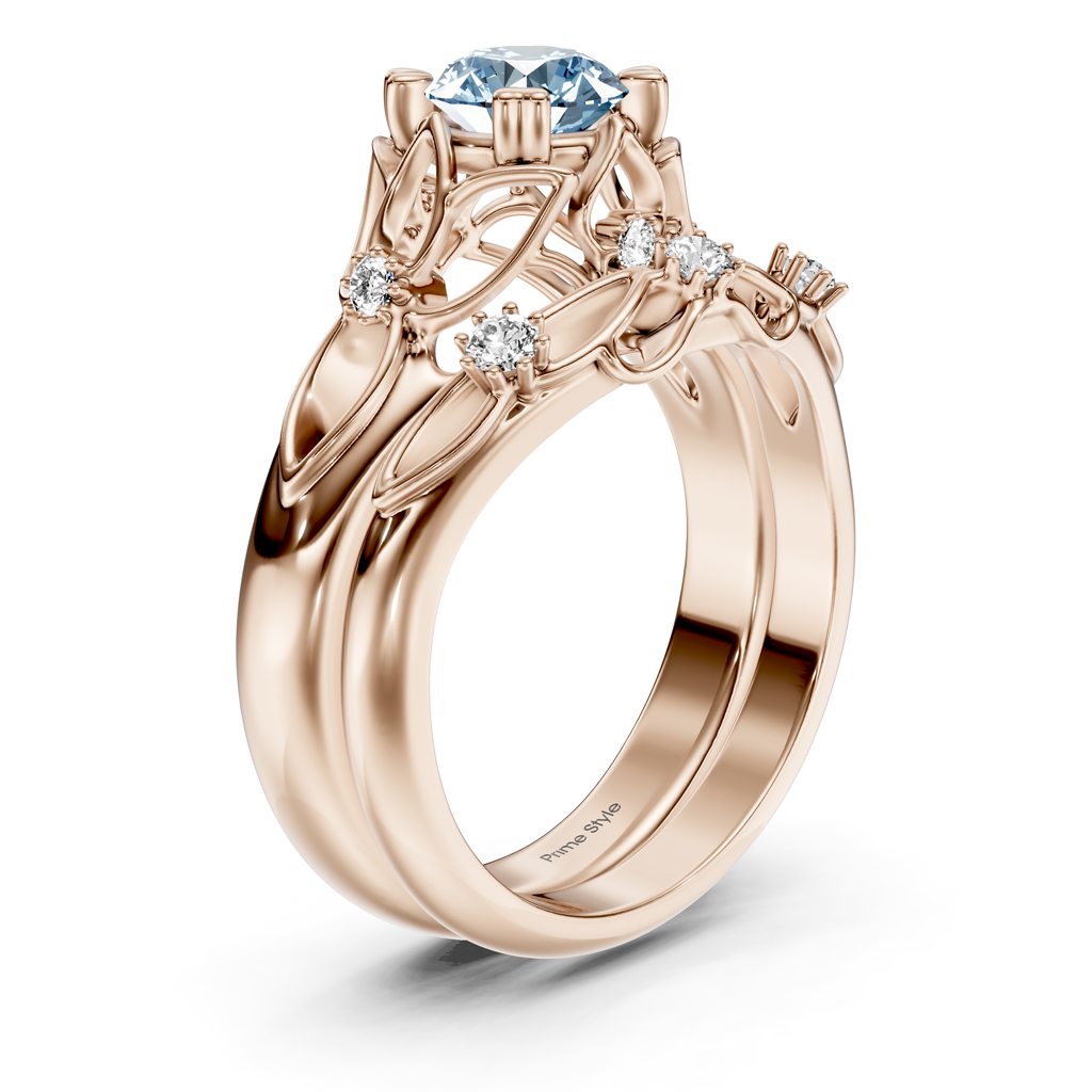 1.20-4.20 CT Round Cut Fancy Blue Diamonds - Bridal Set