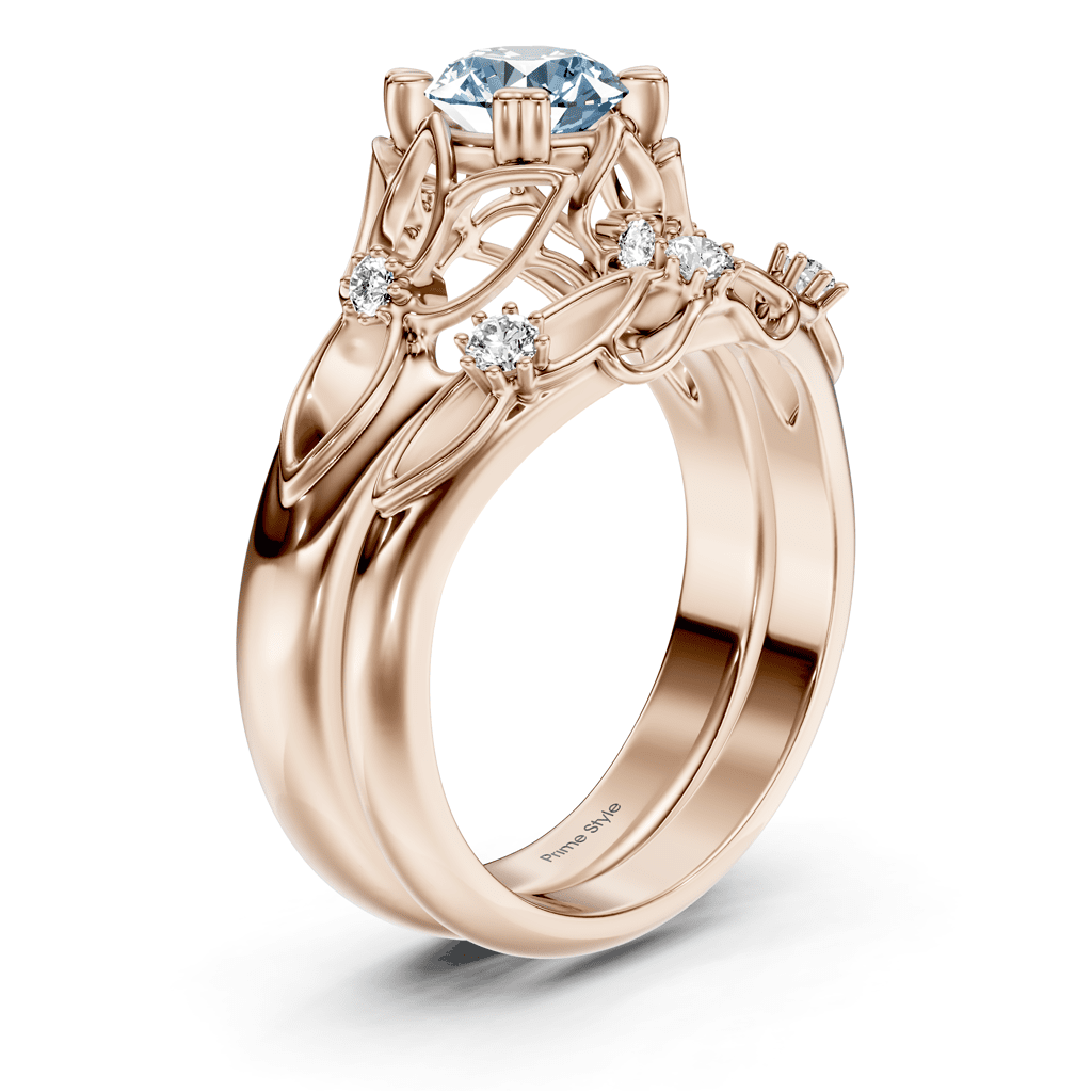 1.20-4.20 CT Round Cut Fancy Blue Diamonds - Bridal Set