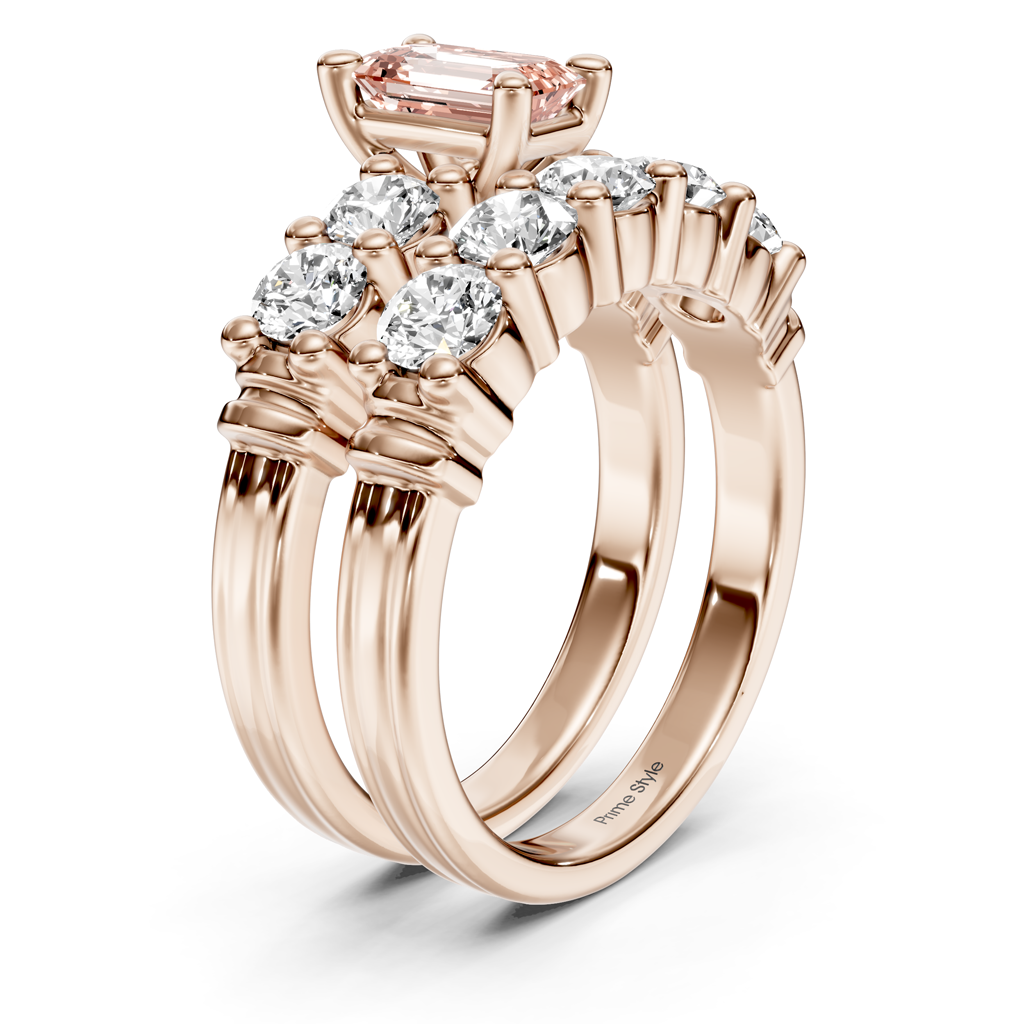 2.40-5.40 CT Emerald & Round Cut Fancy Pink Diamonds - Bridal Set