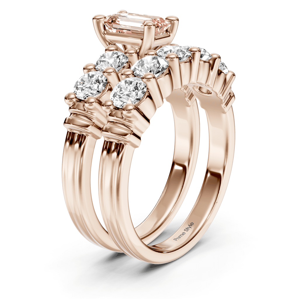 2.40-5.40 CT Emerald & Round Cut Fancy Pink Diamonds - Bridal Set