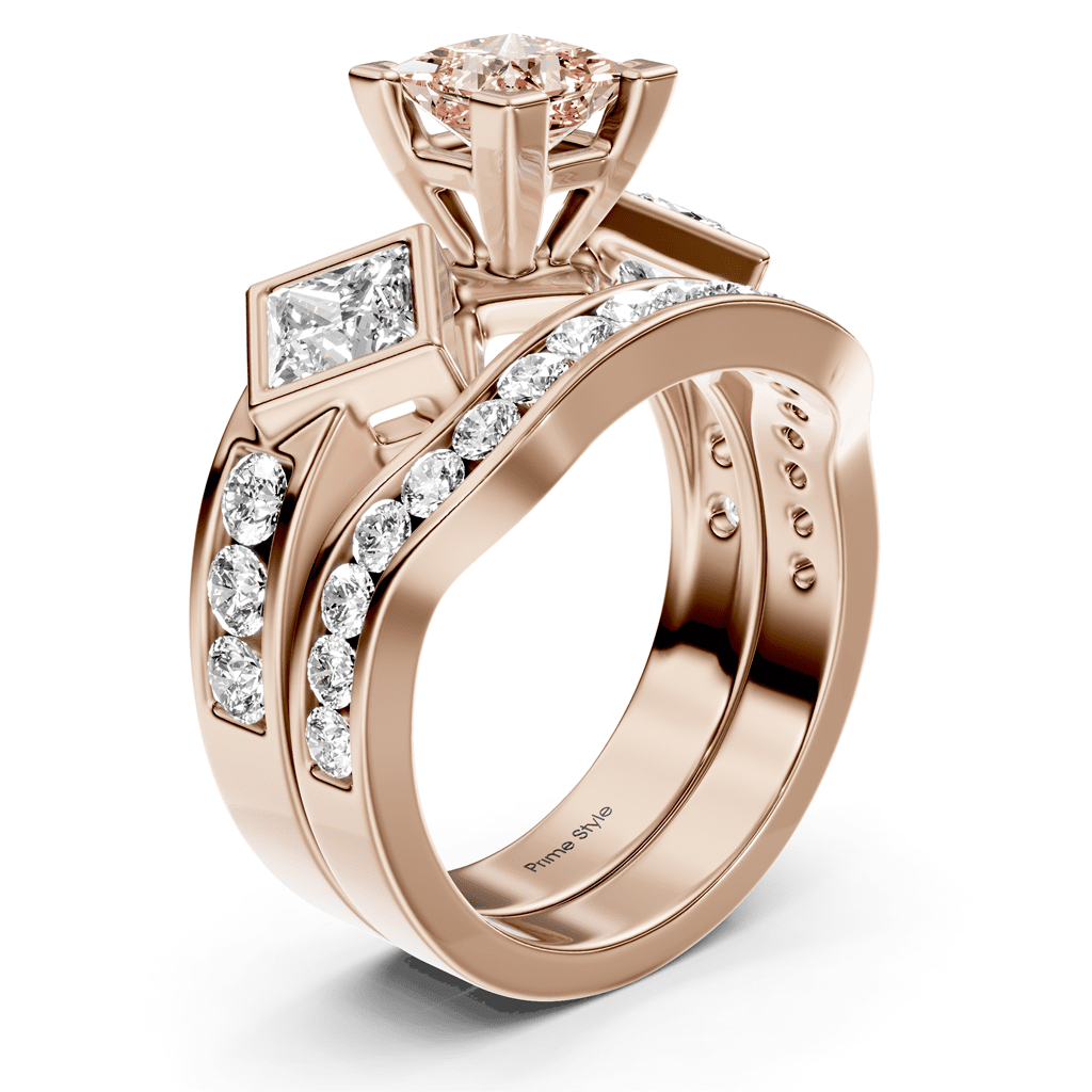 2.65-5.65 CT Princess & Round Cut Fancy Pink Diamonds - Bridal Set