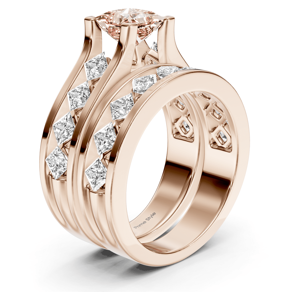 2.70-5.70 CT Princess Cut Fancy Pink Diamonds - Bridal Set