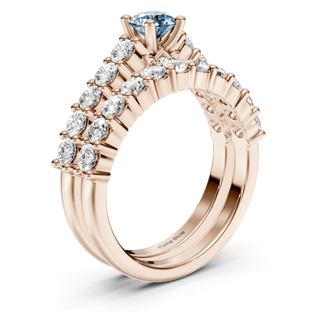 1.75-4.75 CT Round Cut Fancy Blue Diamonds - Bridal Set - Primestyle.com